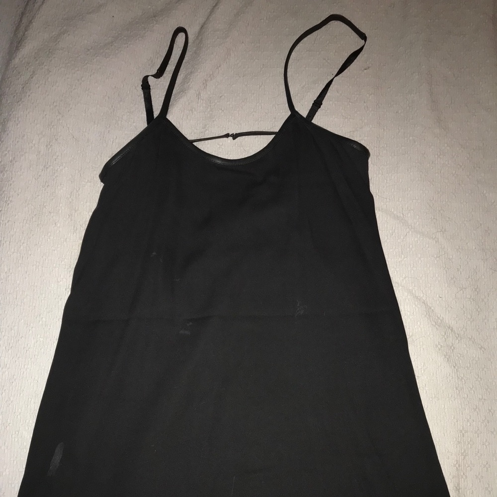 Alice & Olivia Black Silk and Leather Slip Dress